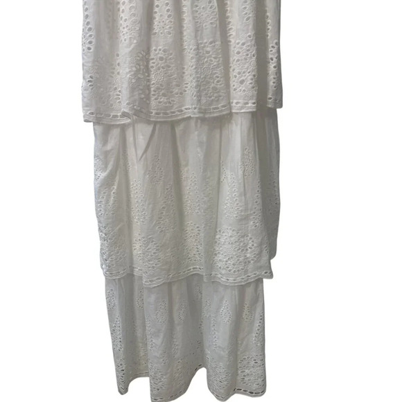 Just Me Tiered Lace Eyelet Maxi Dress White Size Large, Pre-Owned EUC - Picture 4 of 7